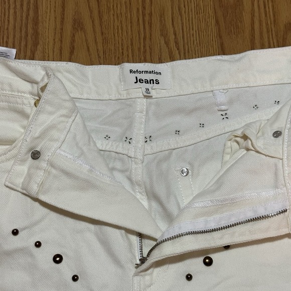 Reformation Jeans Cowboy Studded High Rise Straight Vintage White Size 29 - Picture 10 of 11